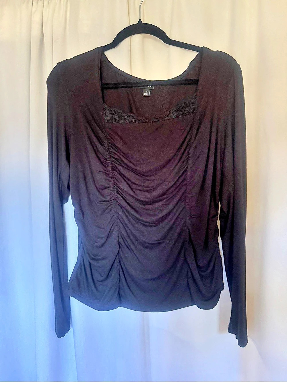 TORRID Slinky Shirred Lace Neck Top Black Size 0